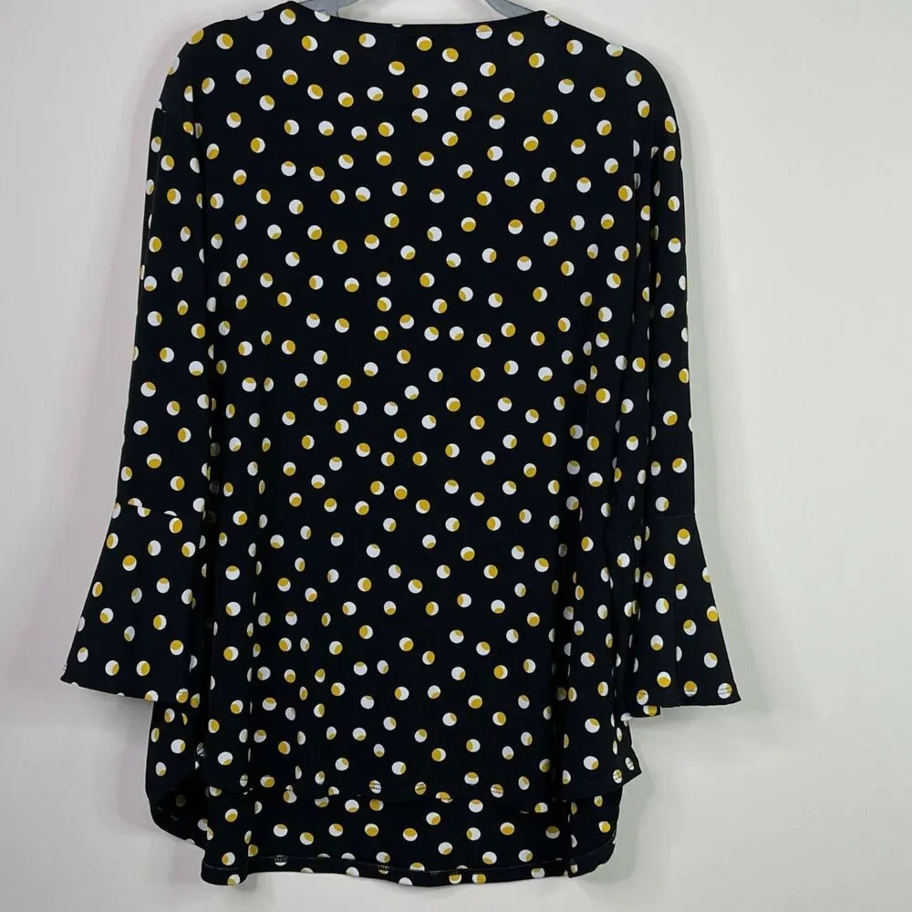 Carmen Marc Valvo Polka Dot Y2K Bell Sleeve Blouse Women's Size 2X - Picture 7 of 8